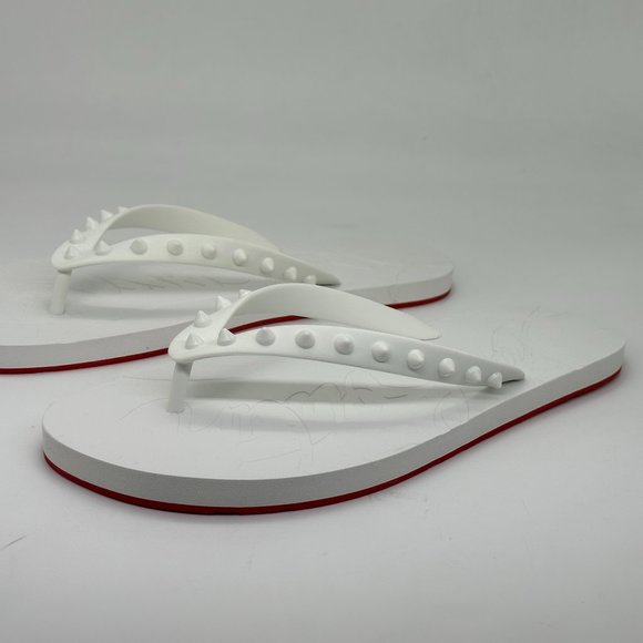 Christian Louboutin LOUBI Spikes Studded Flip Flop Flat Rubber Sandal Shoes - Picture 9 of 12